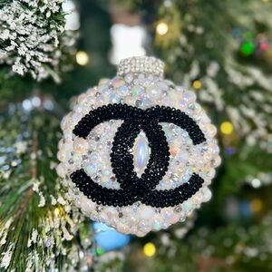 CHANEL Black-White Beaded Ornament, Christmas Tree Gift, Holiday Present, pearls
